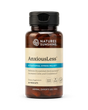 A bottle of Natures Sunshine AnxiousLess Situational Stress Relief dietary supplement, containing 30 vegcaps, shown on a clean white background.