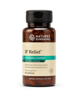 Natures Sunshine IF Relief Structural Comfort dietary supplement in an amber brown bottle with a black cap, on a white background.