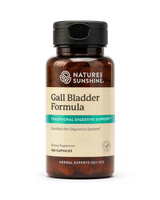 A bottle of Nature's Sunshine Gall Bladder Formula dietary supplement, containing 100 capsules, on a clean white background.
