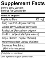 Supplement facts label with herbal ingredients listed