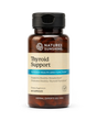 A bottle of Nature's Sunshine Thyroid Support dietary supplement with a black cap and amber-brown bottle, shown on a clean white background.