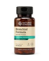 A bottle of Nature's Sunshine Bronchial Formula Ayurvedic dietary supplement, containing 100 vegcaps, shown on a clean white background.