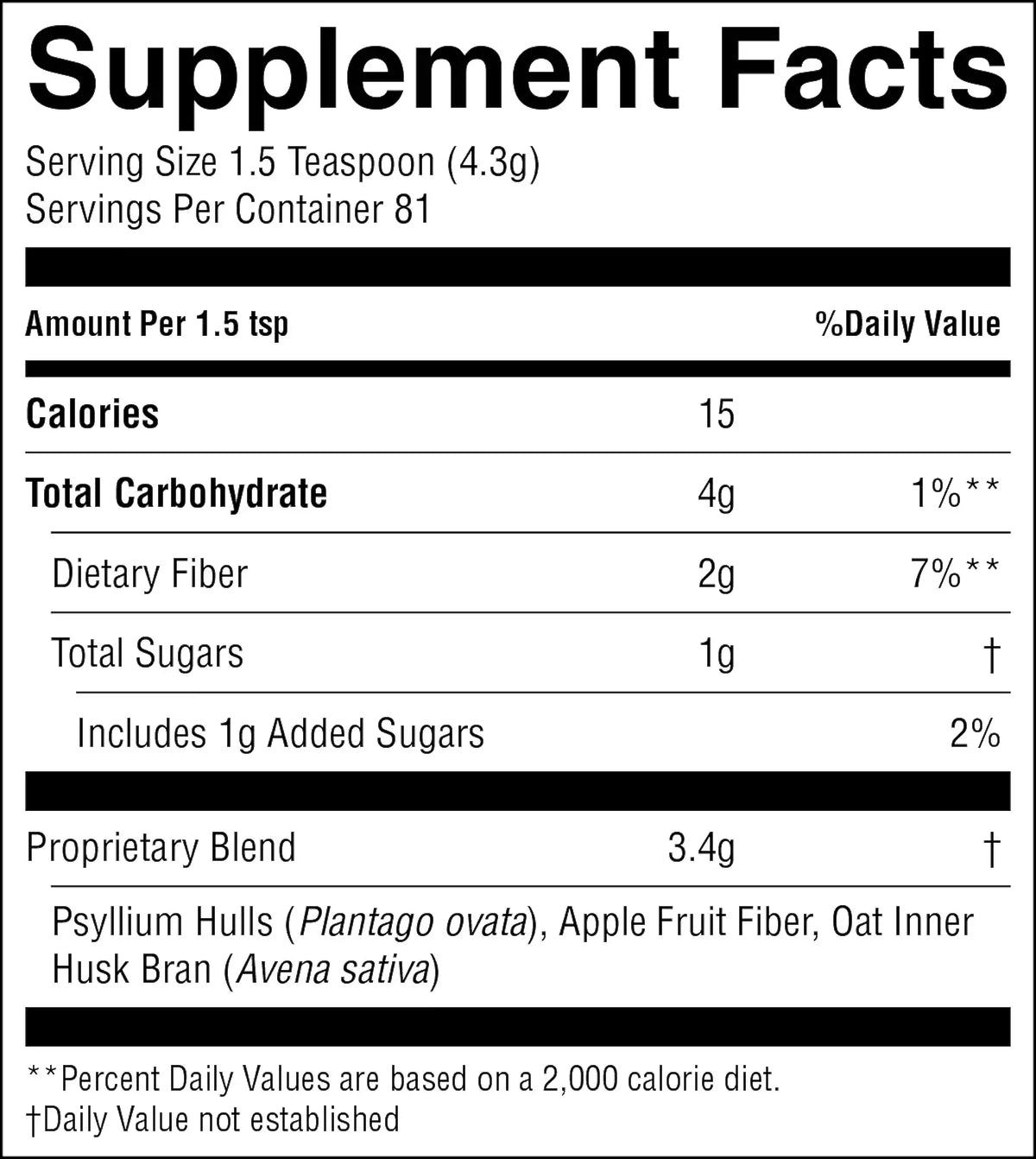 A close-up of a supplement facts label showing serving size 1.5 teaspoon (4.