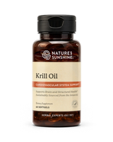 Nature's Sunshine Krill Oil dietary supplement bottle, 60 softgels, on a clean white background.