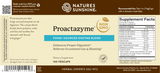 Natures Sunshine Proactazyme Fungi-Sourced Enzyme Blend dietary supplement packaging, featuring a brown and beige label with supplement facts and a non-GMO seal.