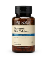 Nature's Sunshine Nature's Sea Calcium dietary supplement bottle with a black cap and amber-brown translucent container, shown on a white background.