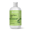 A bottle of Nature's Sunshine Aloe Vera Gel skin moisturizer, featuring a white bottle with a light green label and a white flip-top cap, set against a plain white background.