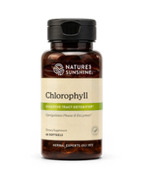 A bottle of Nature's Sunshine Chlorophyll dietary supplement containing 60 softgels, shown on a clean white background.