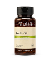 A bottle of Nature's Sunshine Garlic Oil dietary supplement containing 60 softgels, shown on a clean white background.