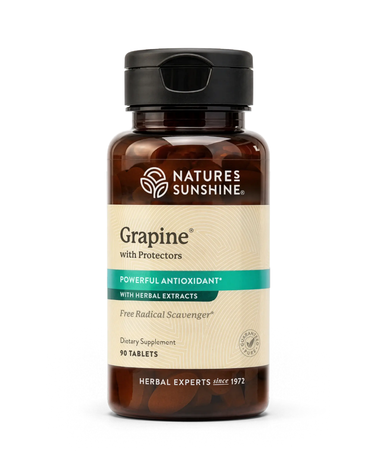 Nature's Sunshine Grapine with Protectors dietary supplement bottle, containing 10 tablets, on a white background.