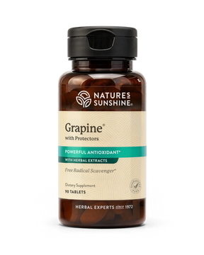 Nature's Sunshine Grapine with Protectors dietary supplement bottle, containing 10 tablets, on a white background.