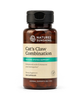 A bottle of Natures Sunshine Cat's Claw Combination dietary supplement, 100 capsules, on a clean white background.