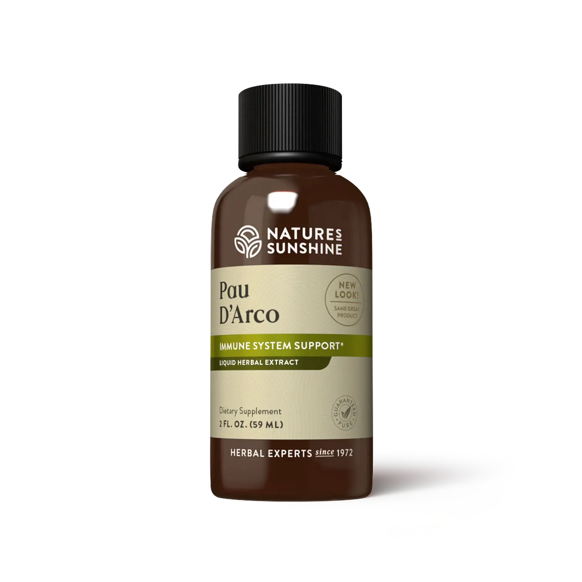 A bottle of Nature's Sunshine Pau D'Arco Immune System Support liquid herbal extract, 3 fl. oz.
