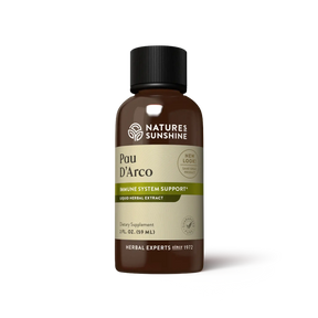 A bottle of Nature's Sunshine Pau D'Arco Immune System Support liquid herbal extract, 3 fl. oz.