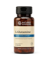 A bottle of Nature's Sunshine L-Glutamine dietary supplement, containing 30 vegcaps, shown on a clean white background.