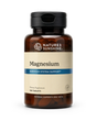 A bottle of Nature's Sunshine Magnesium dietary supplement with 180 tablets, featuring an amber brown bottle, black cap, and a beige label with a blue accent stripe.