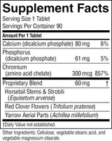 Supplement facts label with detailed nutritional information on a white background