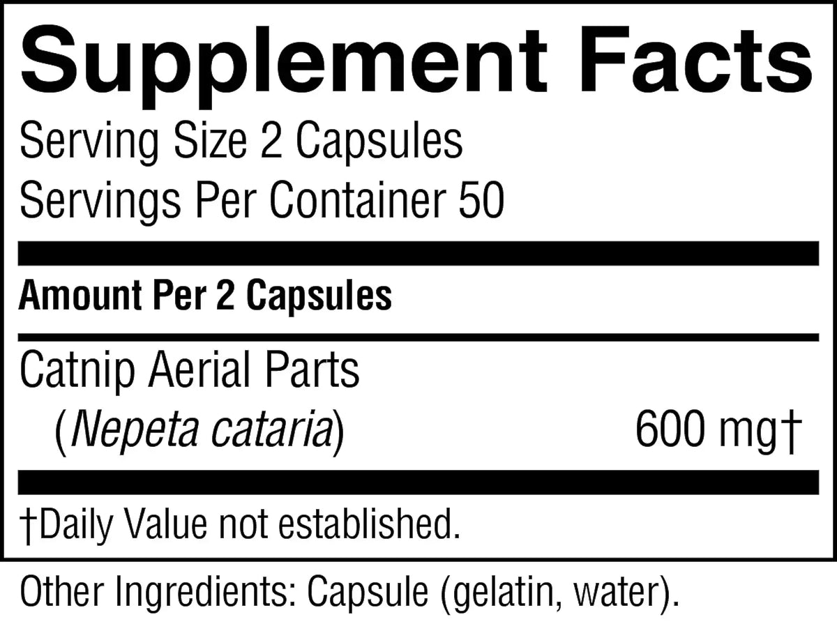 A close-up of a supplement facts label showing serving size 2 capsules, servings per container 50, and raspberry leaves (Rubus idaeus) at 720 mg. The label is black text on a white background.