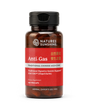 A bottle of Nature's Sunshine Anti-Gas dietary supplement, featuring a dark amber glass bottle, a black cap, and a red label with white and gold text.