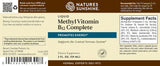 Natures Sunshine Liquid Vitamin B12 Complete dietary supplement bottle label, showing product details, supplement facts, and a barcode on a white background.