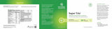 A wide printed supplement package layout for Nature's Sunshine Super Trio, showing the front, back, and side panels with green and white design, text blocks, and a small circular logo.