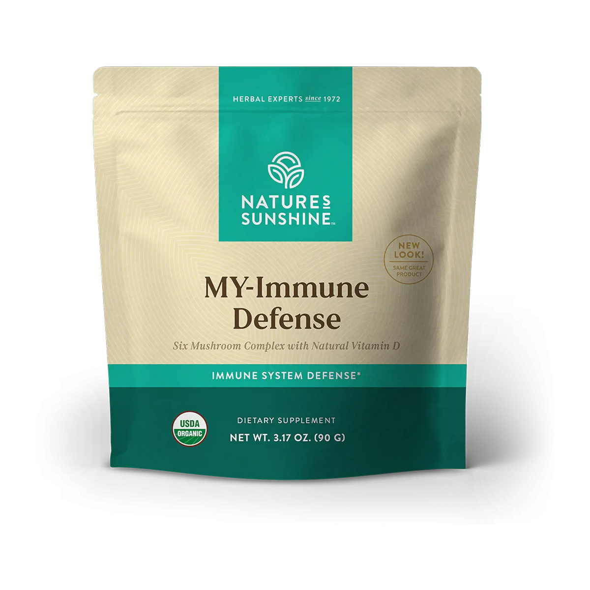 Nature's Sunshine My-Immune Defense dietary supplement in a 3.17 oz stand-up pouch.