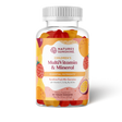 A bottle of Nature's Sunshine Children's MultiVitamin & Mineral gummies, featuring a white ribbed cap and a colorful label with illustrations of strawberries, oranges, and a passion fruit. The clear bottle reveals the multicolored gummy candies inside, set against a plain white background.