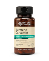 A bottle of Nature's Sunshine Turmeric Curcumin dietary supplement, containing 60 vegcaps, shown on a clean white background.