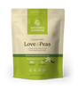 Nature's Sunshine Love & Peas herbal meal replacement powder in a 16.51 oz stand-up pouch, featuring a cream and green color scheme with vanilla and pea illustrations.