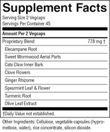 Supplement facts label with ingredients listed on a white background