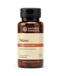 A bottle of Natures Sunshine 7Keto dietary supplement with amber brown plastic, a black cap, and a beige label with orange accents, containing 10 capsules.