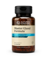 A bottle of Nature's Sunshine Master Gland Formula dietary supplement, containing 120 vegcaps, shown on a clean white background.
