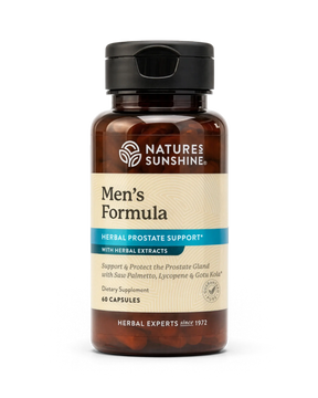 A bottle of Nature's Sunshine Men's Formula herbal prostate support dietary supplement, containing 60 capsules, shown on a clean white background.