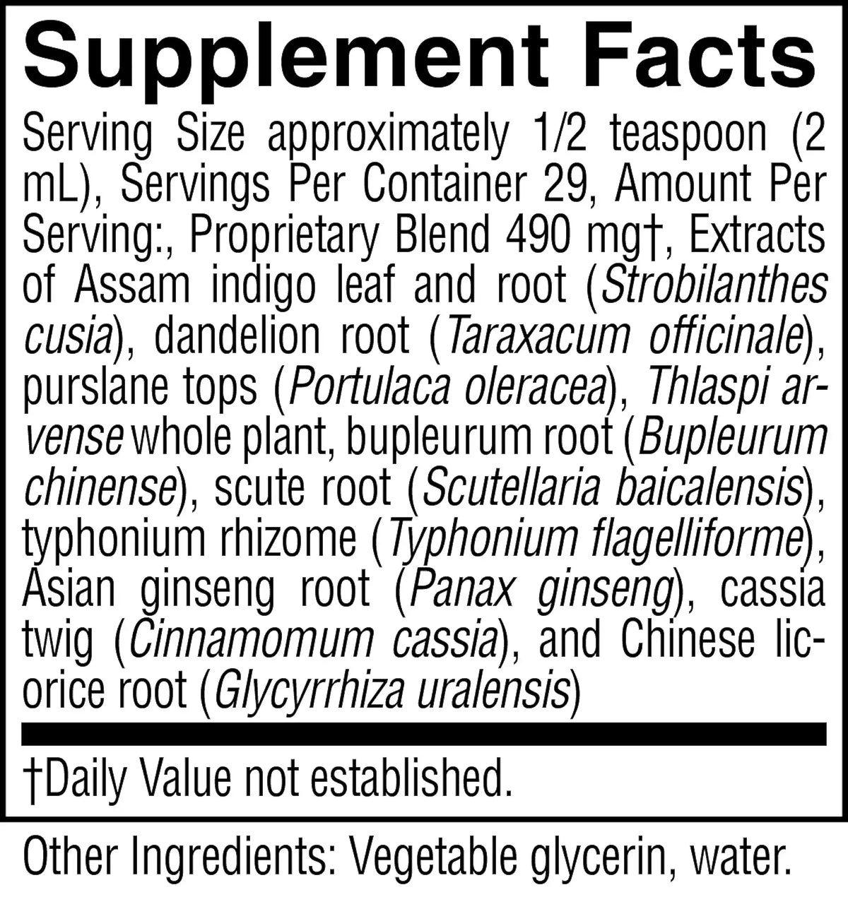 Supplement facts label with ingredient list on a white background
