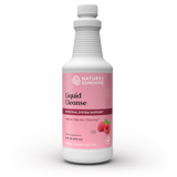 Nature's Sunshine Liquid Cleanse dietary supplement bottle, 16 fl oz, featuring a white bottle with a pink label and white cap, set against a plain white background.