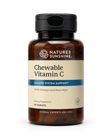 A bottle of Nature's Sunshine Chewable Vitamin C dietary supplement, 90 tablets, on a clean white background.