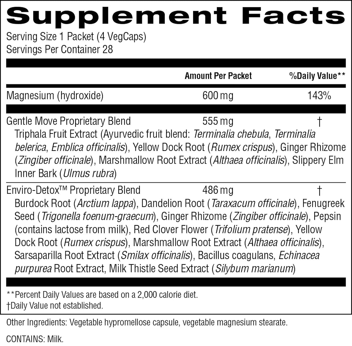 Supplement facts label with detailed ingredient list and nutritional information.