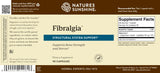 Front and back views of a Nature's Sunshine Fibralgia supplement box, showing the beige label design, product details, and a Supplement Facts panel.