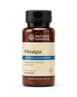 A bottle of Natures Sunshine Fibralgia Structural System Support dietary supplement, containing 10 capsules, on a clean white background.