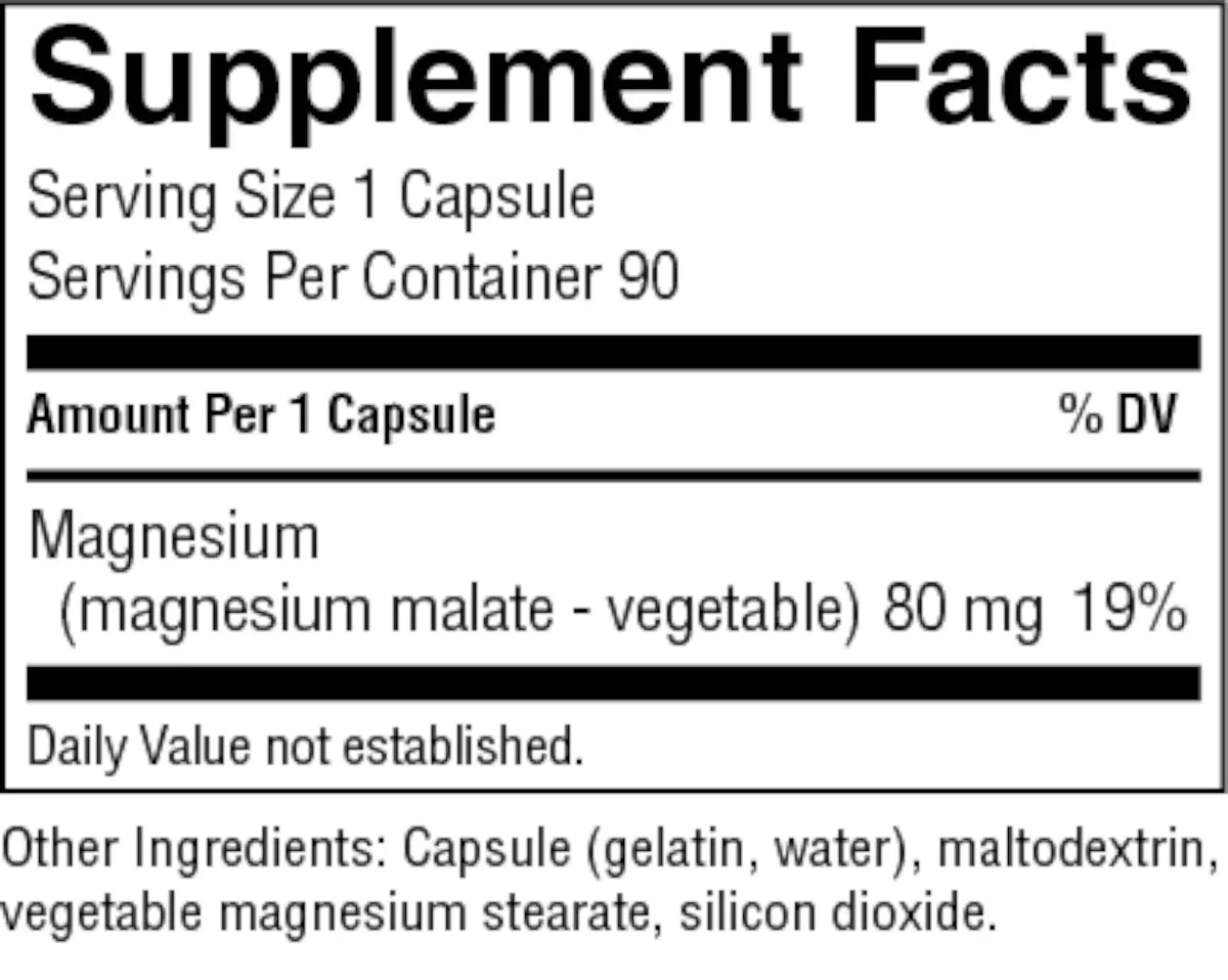 Supplement facts label for a magnesium supplement capsule