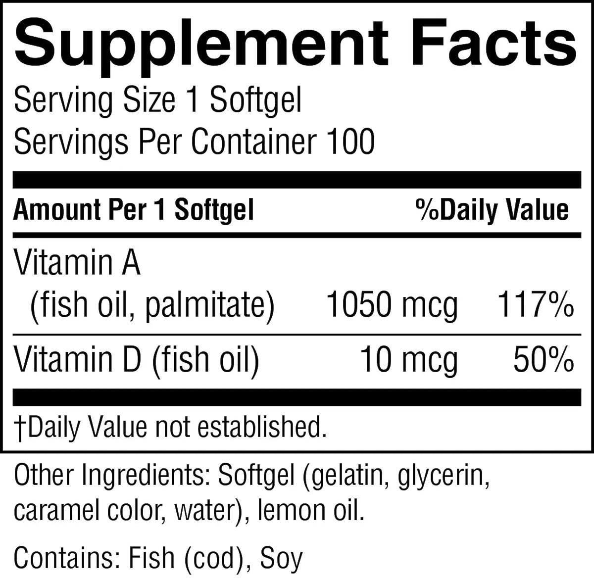 Nature's Sunshine Vitamin A & D (10,000/400 IU) (100 softgel caps)