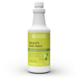 A white plastic bottle of Nature's Sunshine Nature's Noni Juice dietary supplement with a light green label, shown on a plain white background.
