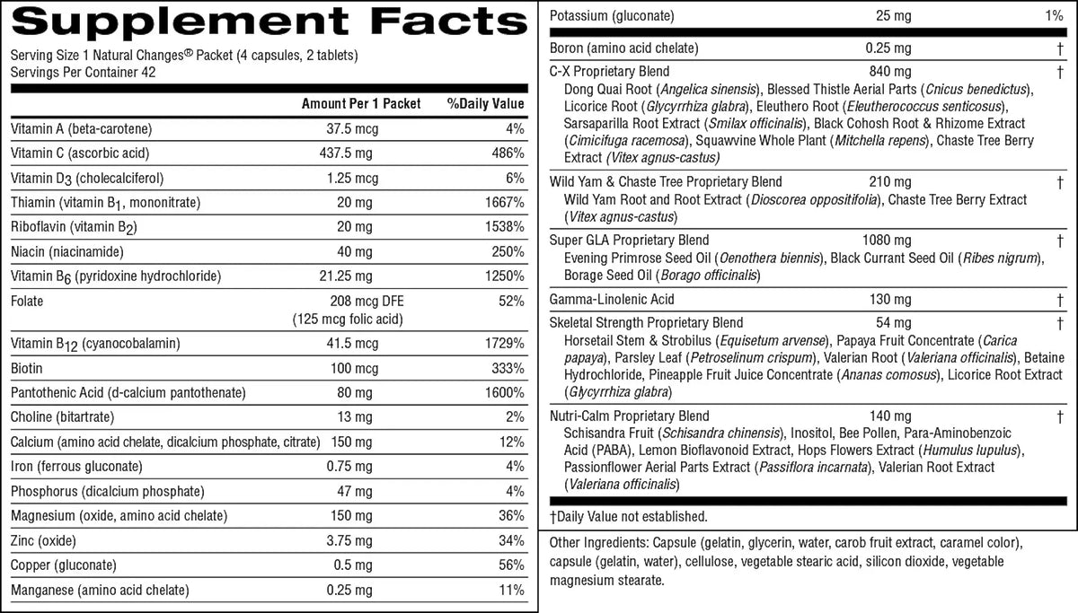Supplement facts label with detailed nutritional information on a white background