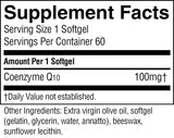 Supplement facts label with Coenzyme Q10 content on a white background