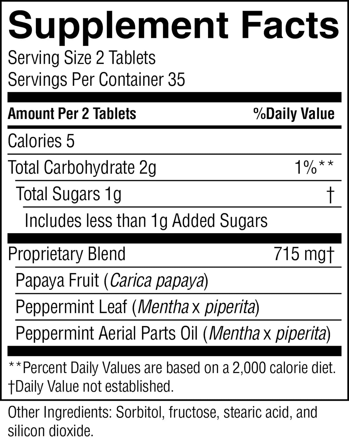 Supplement facts label for a product with specific ingredients and nutritional information.