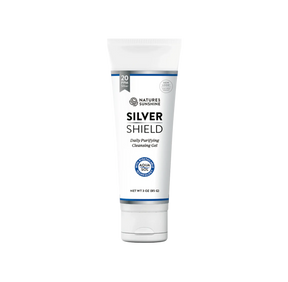 A 3 oz squeeze tube of Nature's Sunshine Silver Shield Daily Purifying Cleansing Gel, featuring a white tube with blue and black text, set against a plain white background.