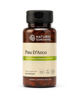 A bottle of Nature's Sunshine Pau D'Arco dietary supplement containing 100 vegcaps, shown on a clean white background.