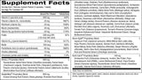 A supplement facts label with a large black text block on a white background listing nutrients and ingredients, including Vitamin B6, riboflavin, niacin, B2, folate, chromium, and adaptogen blends.