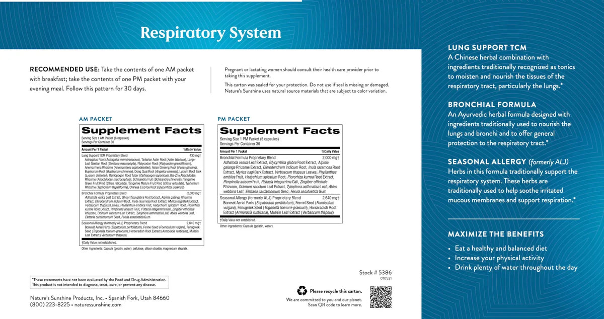Nature's Sunshine Respiratory System Pack (30 day)
