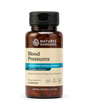 A bottle of Nature's Sunshine Blood Pressurex dietary supplement with amber brown plastic and a black cap, shown on a clean white background.